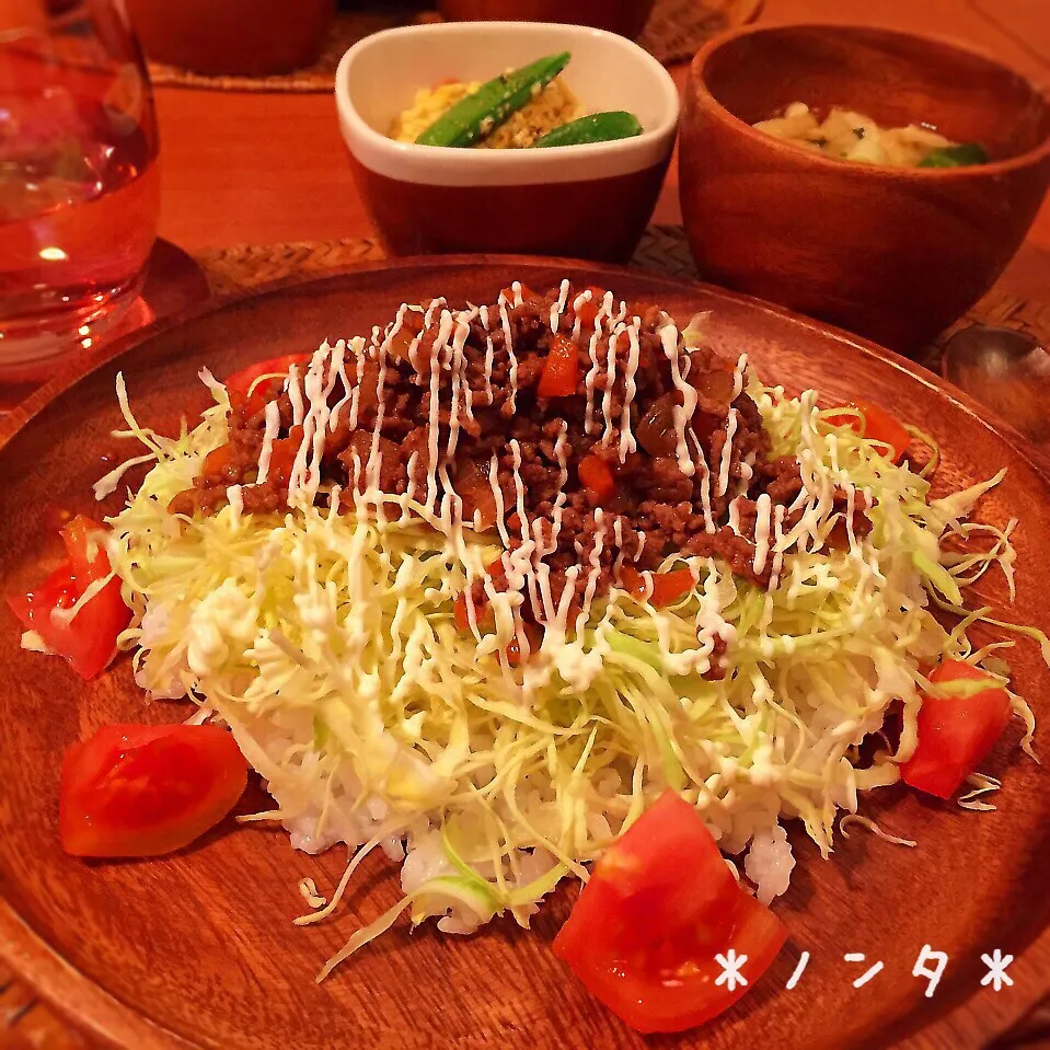 Snapdishの料理写真:野菜嫌いな子もこれなら食べる♡ノンタコライス〜♡笑|＊ノンタ＊さん