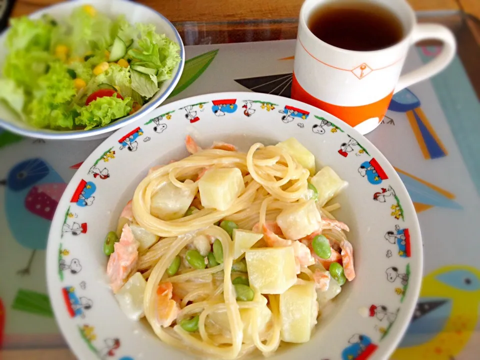 サーモンと枝豆のクリームパスタ|チビミミさん