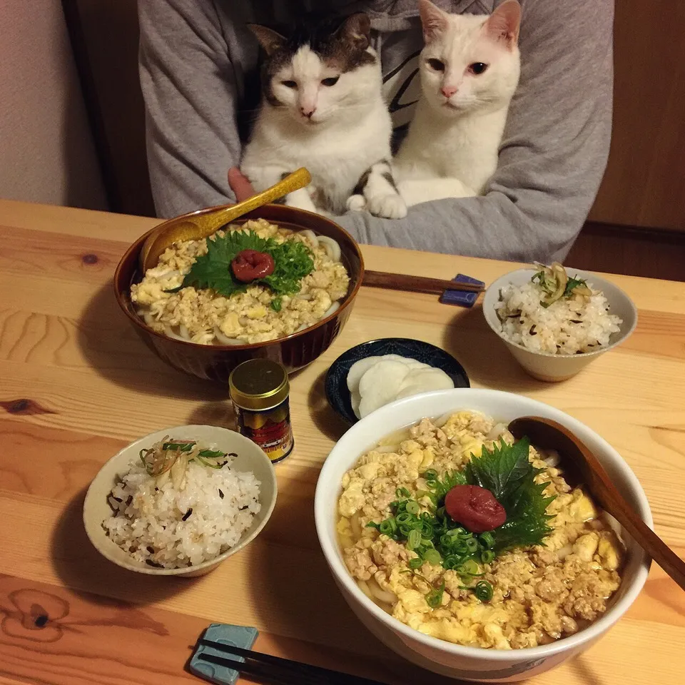 鶏ひき肉と玉子の梅シソうどん。|naouさん