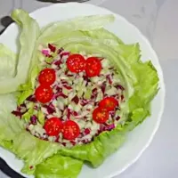 Snapdishの料理写真:green salad with cherry tomatoes, red cabbage and mustard dressing #Healthy #Low fat|Madhumita Royさん