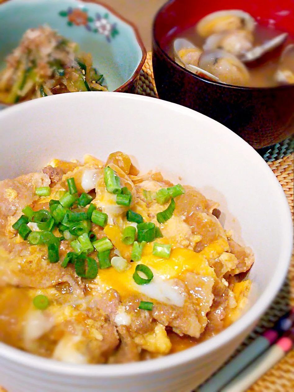 成績が上がる❢(かもしれない)豚の角煮の煮汁で豚丼&切り干し大根ときゅうりの和えもの&あさりの味噌汁♪|あゆさん