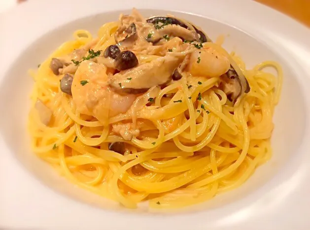 Shrimp&mushrooms cream pasta|Masakiさん