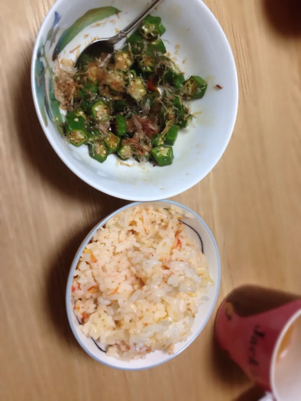 Snapdishの料理写真:炊き込みご飯とオクラの醤油漬け|じゃむむさん