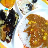 ひき肉カレー＆マカロニサラダ(お子様盛り)|Akihiro Okadaさん