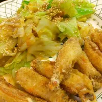 カレー風味の手羽先と春キャベツの梅肉あえ|ちーさん