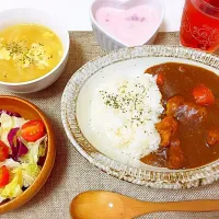 カレー♡オニオンとチーズと玉ねぎのスープ♡サラダ|♡りさ ♡さん