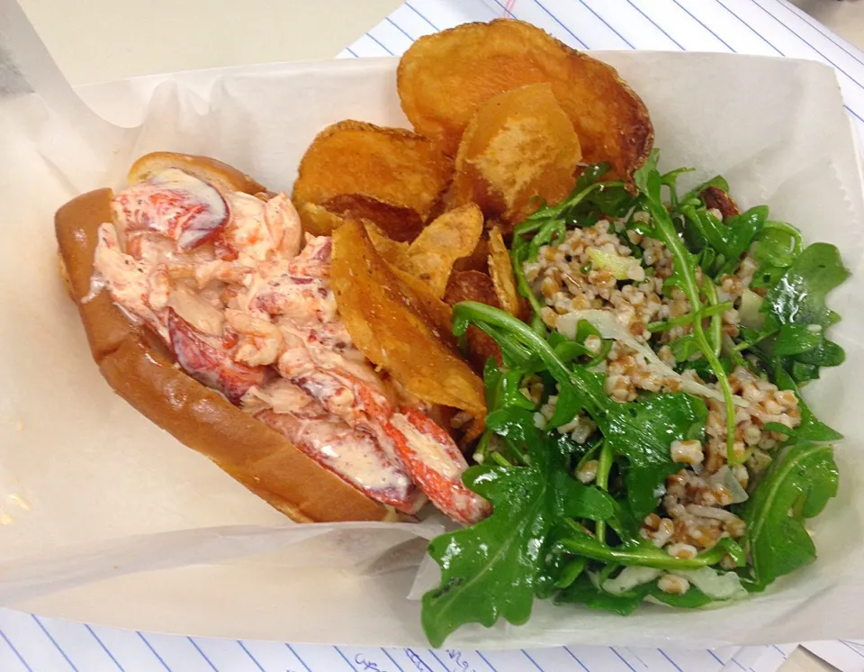 Maine lobster roll with homemade chips and faro salad.|ernest ristiさん