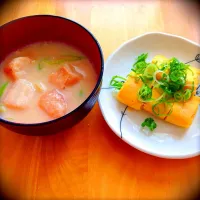 豆乳味噌スープと卵焼き だけの昼食。|うえぬさん