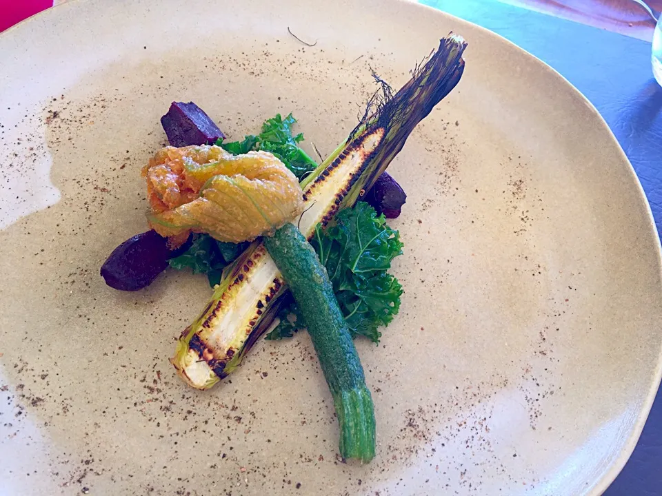 Tempura zucchini flower baby corn baby beetroot cavalo Nero|bruce glazerさん