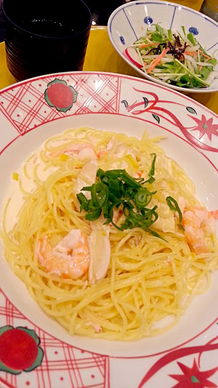 海老とズワイガニと湯葉の京風クリームソースパスタ|じょうさん