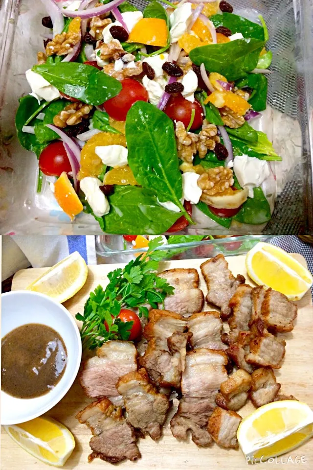 Dinner baked pork belly and mixed fruits salad (*^_^*) itadakimasu (*^_^*)🙇🍷🙏|Babyluv Cabrera Ocampoさん