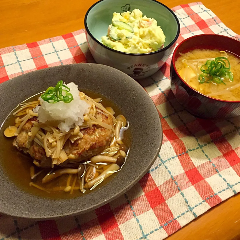 和風ハンバーグ、新じゃがのポテトサラダ|あすかさん