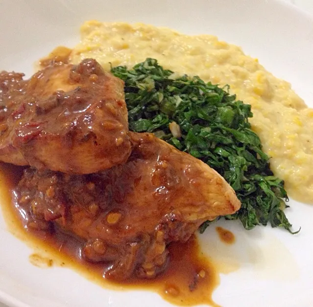 Chicken w/ collard greens and corn cream|marcelabruggerさん