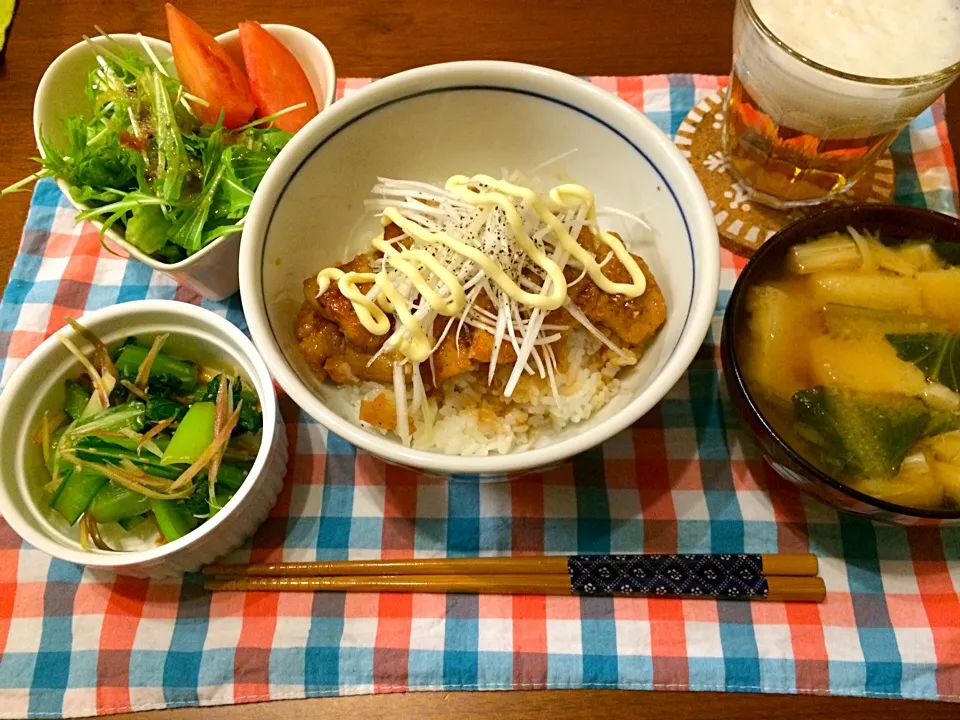 ジンジャーポーク丼 小松菜と茗荷のおひたし|haseseさん