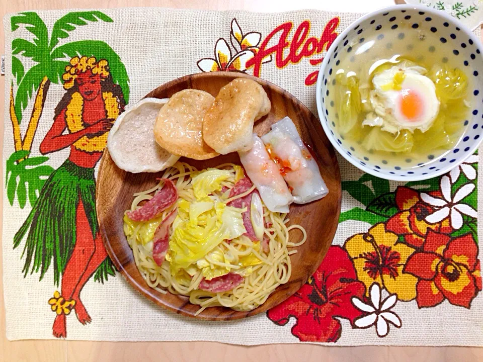 サラミキャベツ葱パスタ|林愛さん