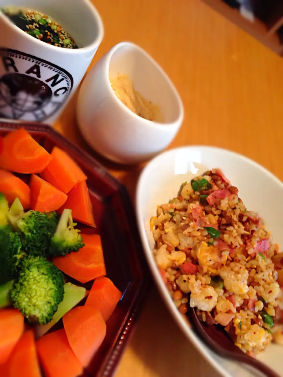 納豆炒飯と温野菜|ありんこさん