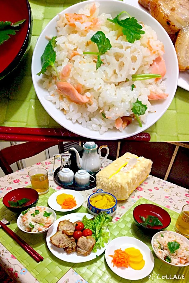 Dinner salmon rice with lotus root/Renkon and clover/Matsuba simple taste healthy life healthy style love food love rice Japanese life style 😍😋🙏itadakimasu|Babyluv Cabrera Ocampoさん