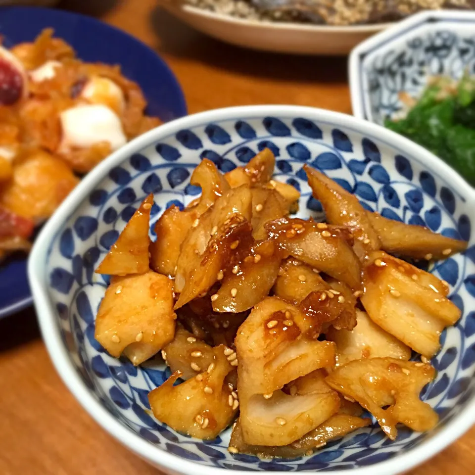 レンコンとゴボウの甘味噌炒め煮|門乃ケルコさん