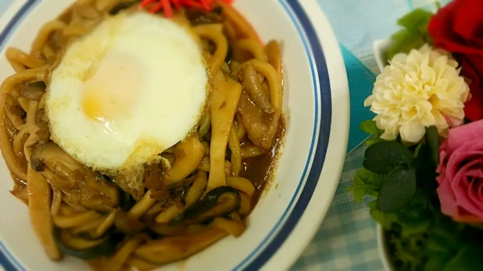 豚肉ときのこのみそ焼きうどん|よっしー(=^ェ^=)さん