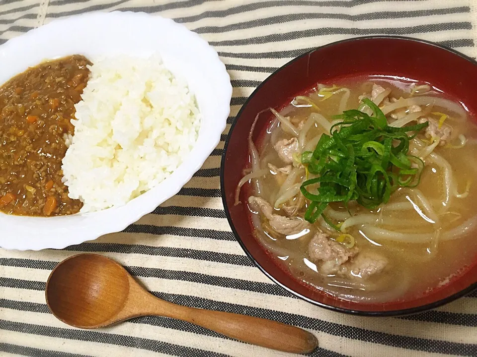 キーマカレー&豚もやしスープ|うかちゃおんさん