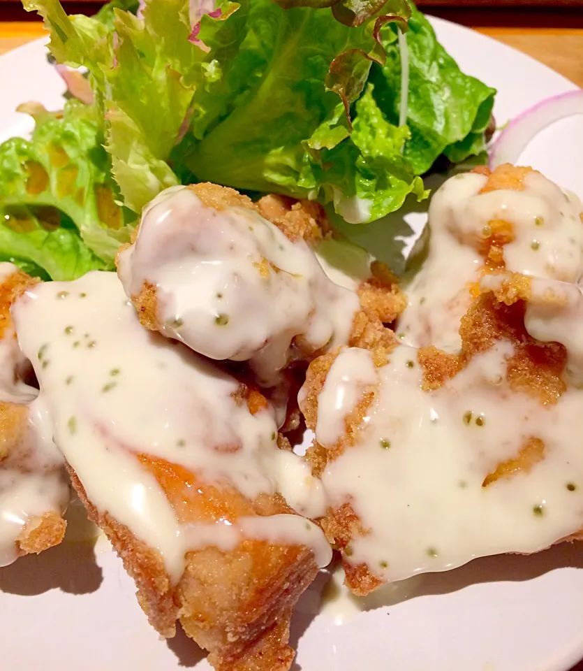 から揚げ定食💕 わさびソースがけ|あひごんさん