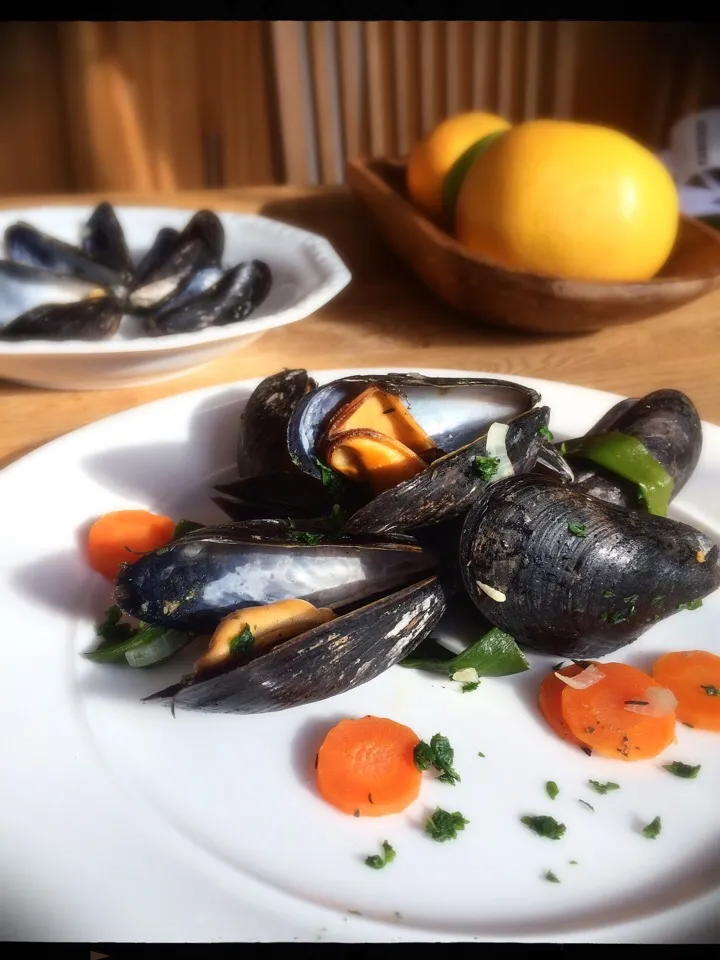 fresh mussels steamed in vegetable-white wine-sauce 🐚|CatzeMDさん