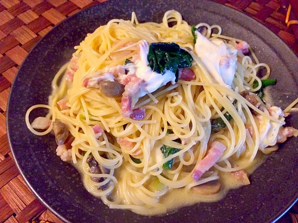 Pancetta&mozzarella cheese pasta🍝ﾊﾟﾝﾁｪｯﾀとﾓｯﾂｱﾚﾗﾁｰｽﾞのﾊﾟｽﾀ by chef hubby|🌈Ami🍻さん