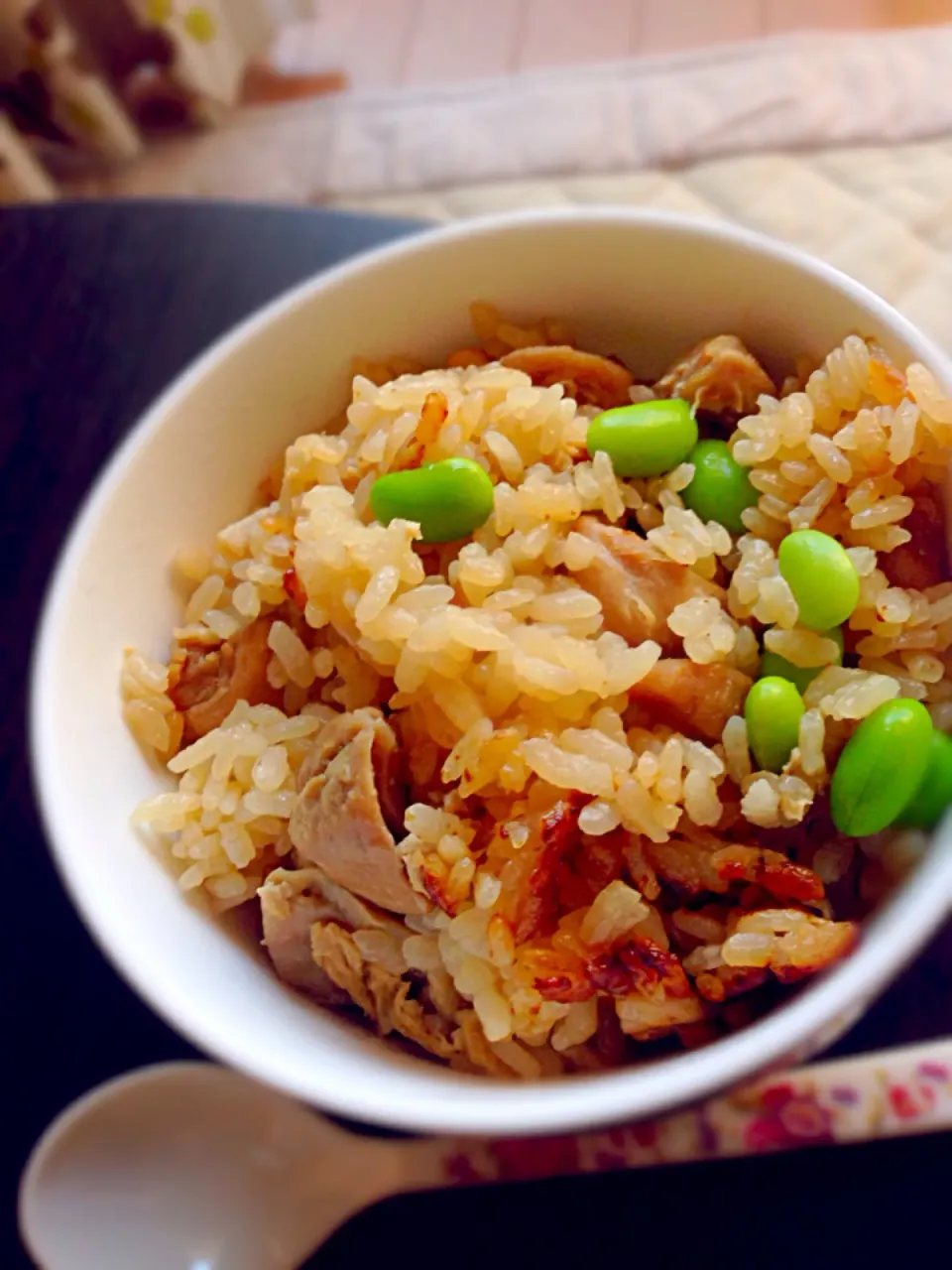 鶏肉と枝豆の炊き込みごはん。|さきさん