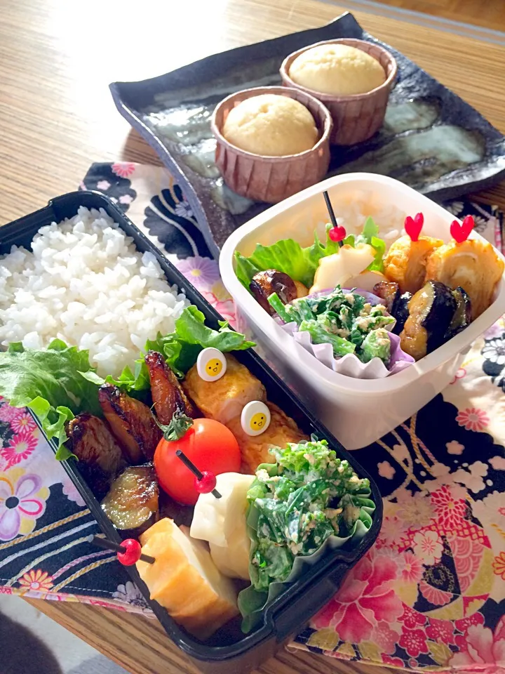 ＊お弁当＊ さわら漬け焼き 卵焼き 竹輪チーズ巻 菜ばなの胡麻マヨ和え なす味噌炒め|pinoyamaさん