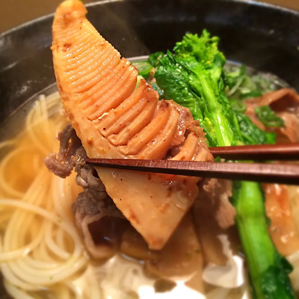 筍と牛肉の豆豉炒め菜の花添え2|半田手延べそうめんの店 阿波や壱兆さん