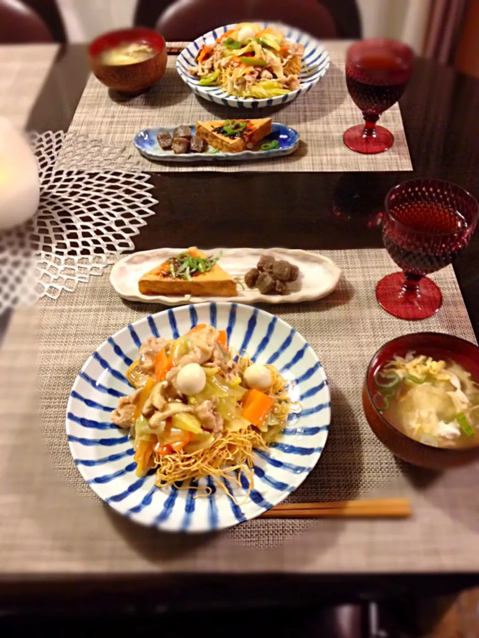 皿うどんの晩ご飯(*^^*)|青い空さん