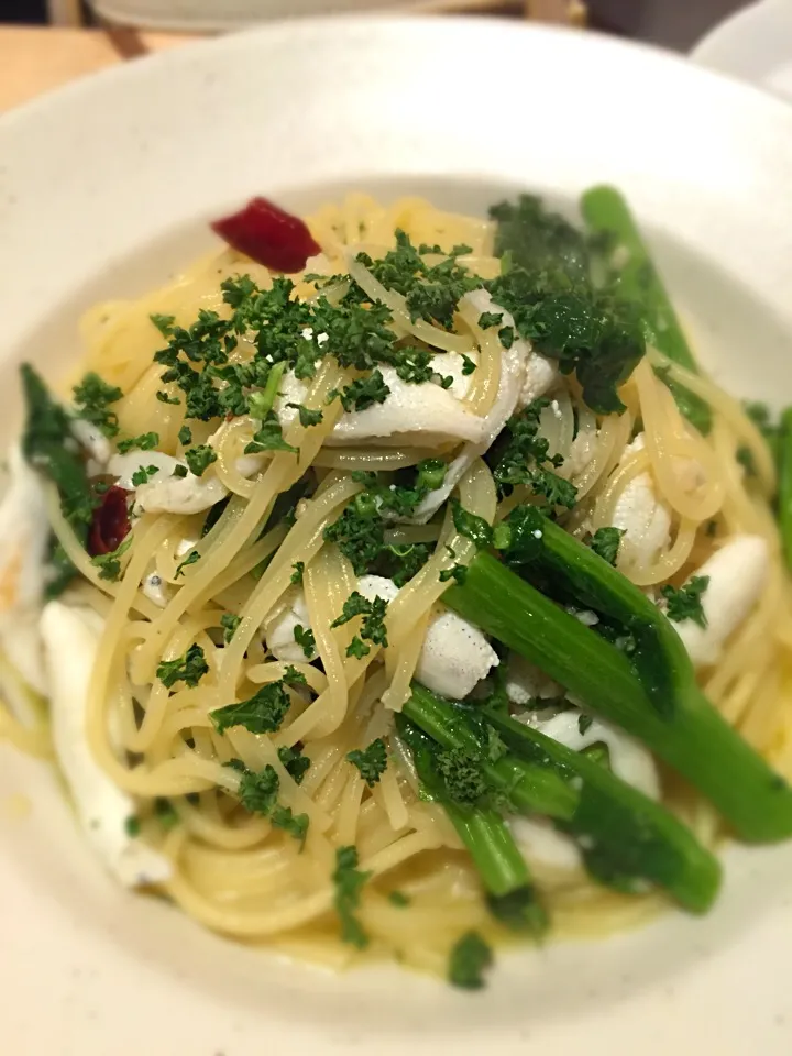 子持ち白魚と菜の花のオイルソースパスタ|つぼたけちゃん🍷さん