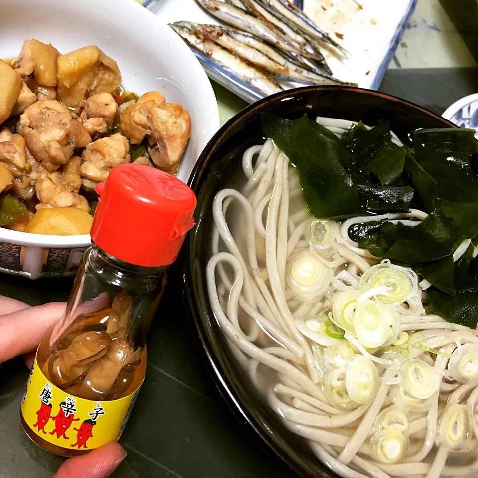 Snapdishの料理写真:もずく蕎麦と煮物〜〜|ヨシコさん