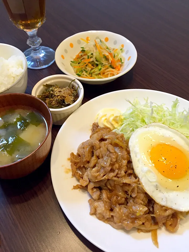 豚の生姜焼きの晩ご飯|mikaさん