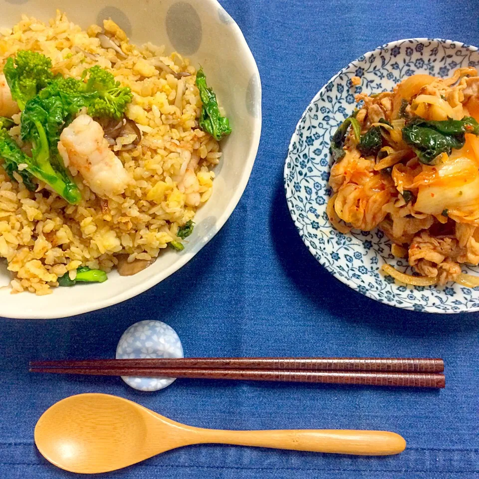 ＊旦那さんの晩御飯＊菜の花と海老の和風チャーハン・野菜たっぷり豚キムチ|髙榮 杏奈さん