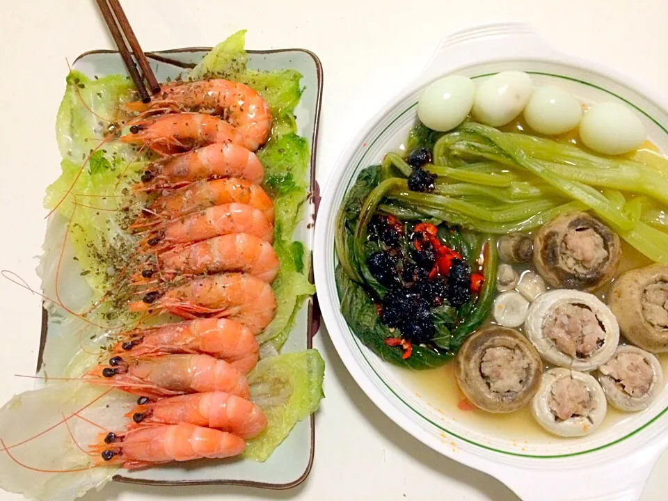 shrimp everyday and mushrooms haha|Bleueさん