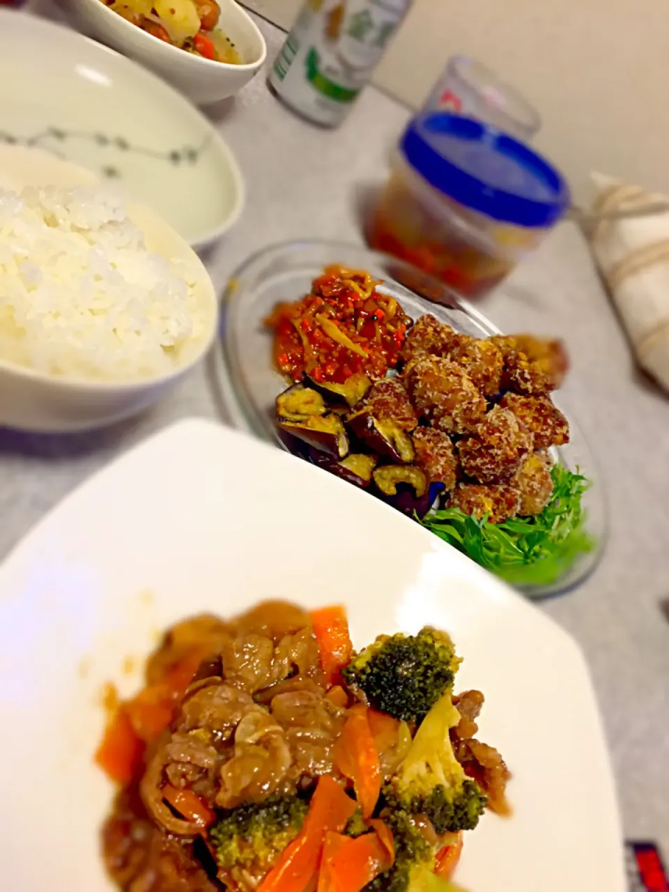 Snapdishの料理写真:豚コマ揚げボール&ポトフ&牛肉のブロッコリー炒め|みんみんさん