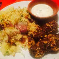 Pomegranate & Pine Nut glazed Lamb Koftas with Mint, Saltana and Red Onion Couscous and garlic yogurt|Nicole Avisさん