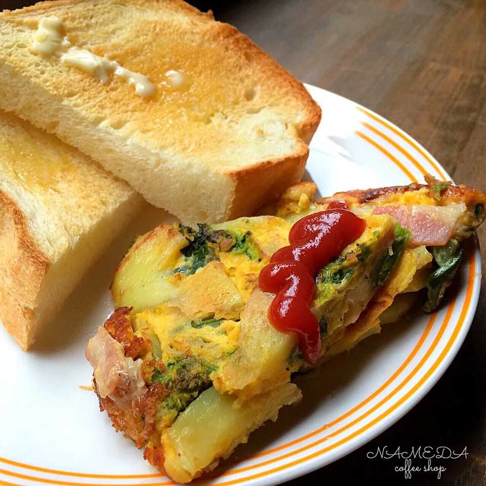 久々リアルタイムwナメダ珈琲店モーニンニン☕️ʕ-̼͡-ʔ🍞ナメダ製パンのトースト&コーズのスパニッシュオムレツ|七海さん