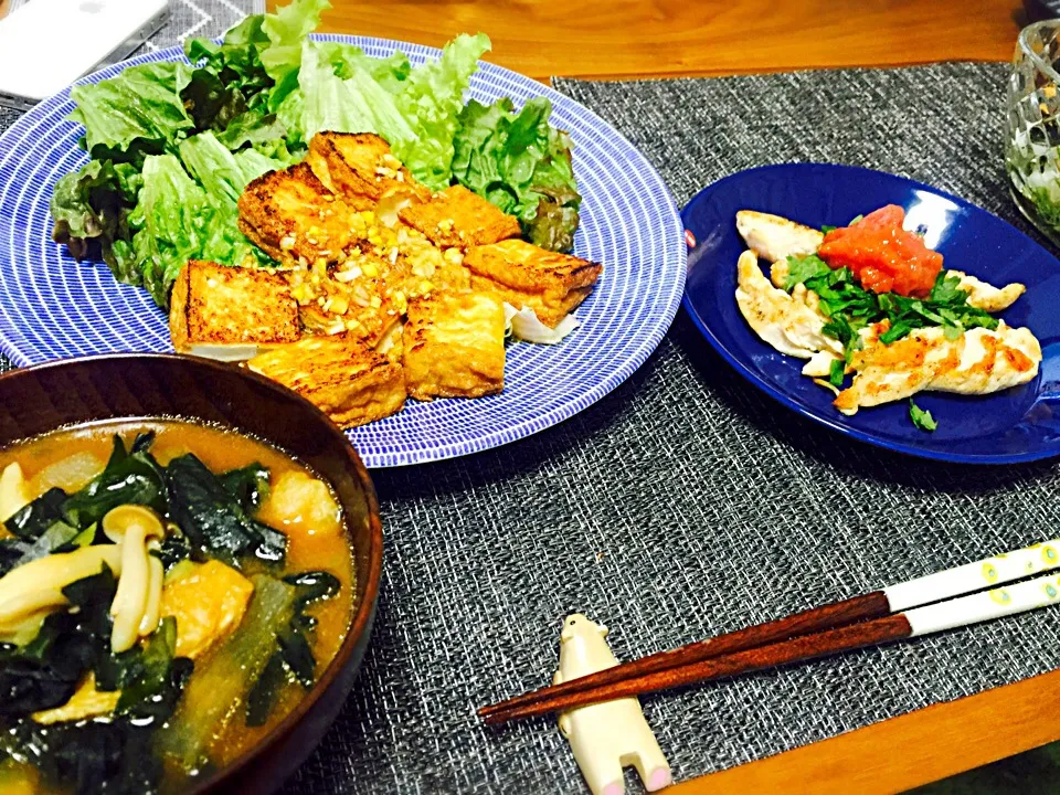 厚焼豆腐 鳥のササミ梅肉和え|nicoさん