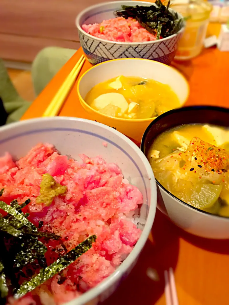 鮪すき身丼  ＆  豆腐と野菜のチゲ鍋風スープ|ch＊K*∀o(^^*)♪さん