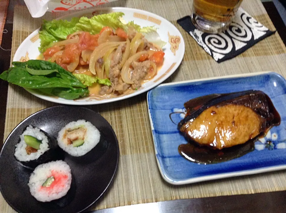 ぶりの照り焼き＆トマトと豚肉炒め物|まぐろさん