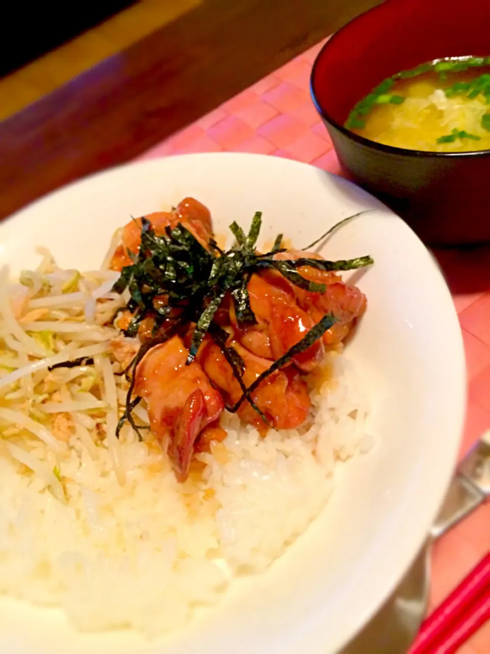 大急ぎメニュー！チキン照り焼き、もやし炒め、たまごスープ|イツキさん