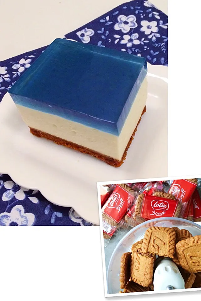 Tofu cheesecake with biscoff base and blueberry jelly topping|12Dragonさん