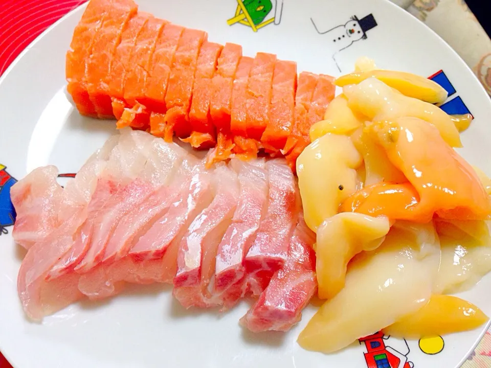 150307夕食／鯛とサーモンの青柳の刺身|ponnaoさん