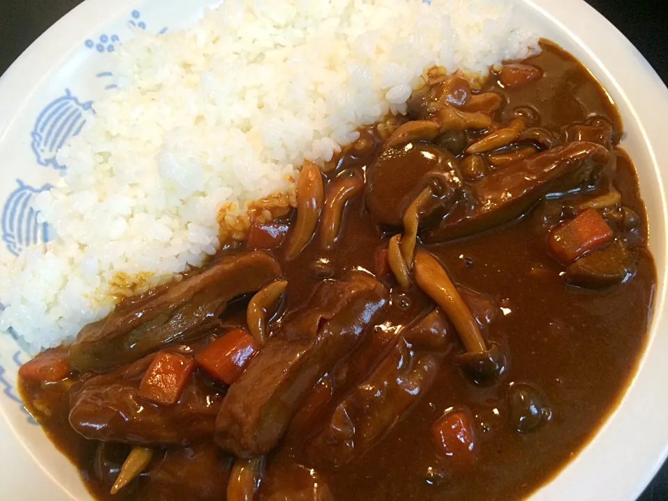 愛媛特産のじゃこ天とキノコ🍄の激辛カレー🍛  LEEの×20倍ルーで|buhizouさん