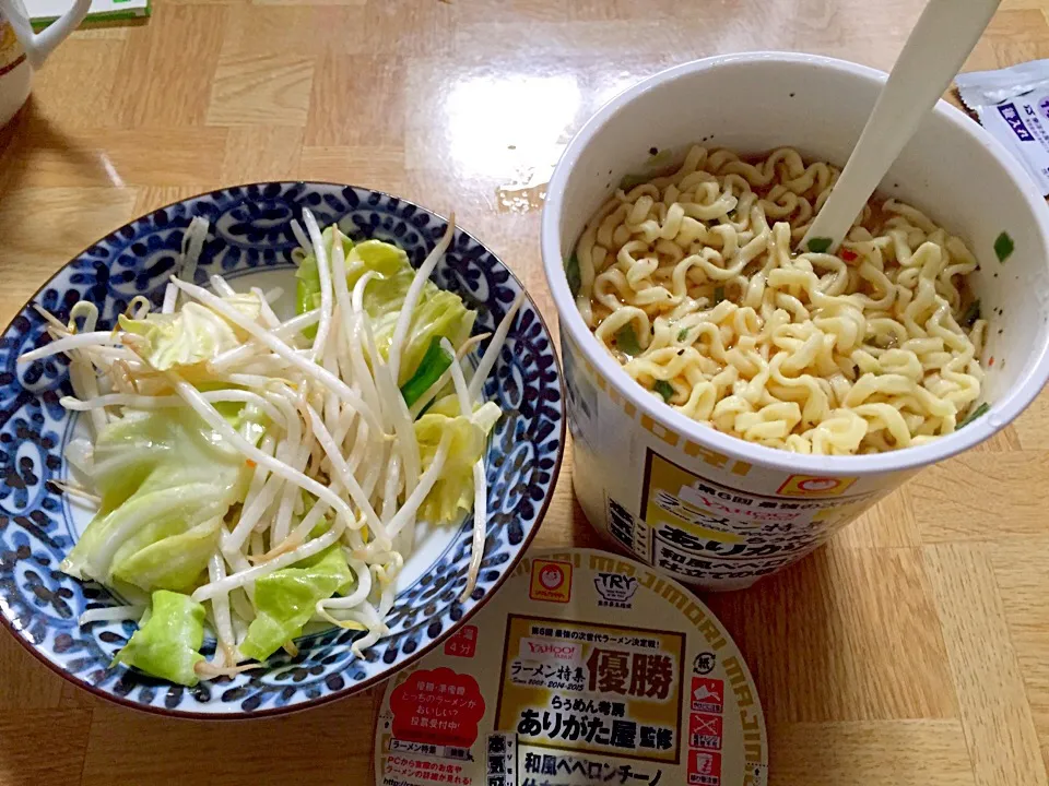 ありがたや監修和風仕立てのペペロンチーノラーメン・野菜のナムル|Tarou  Masayukiさん