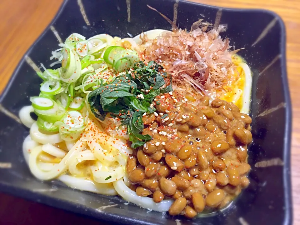 納豆釜玉うどん♡15.3.8ヨーグルトも食べた！|あめりさん