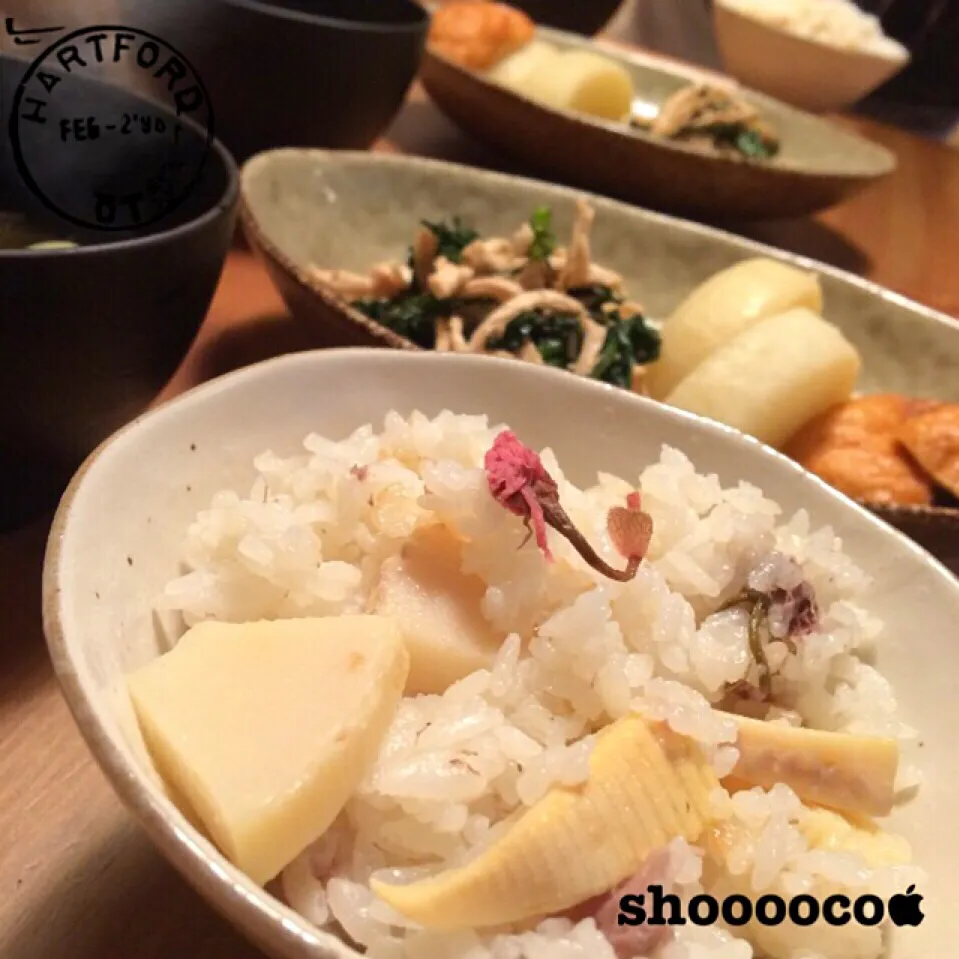 桜の塩漬けと筍の炊き込みご飯他|shoooocoさん