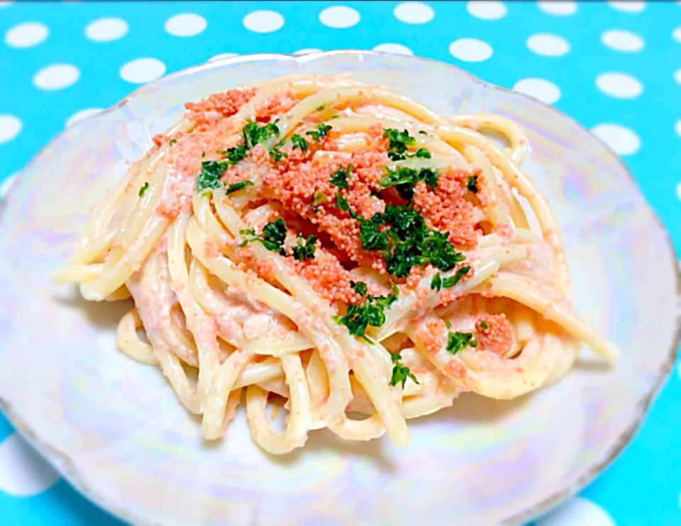 Snapdishの料理写真:明太子スパゲッティサラダ - Mentaiko (salt-cured spicy pollack or cod roe) spaghetti salad 😋✨|Liezlさん